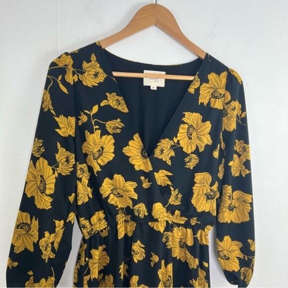 Reset by Jane Black Yellow Gold Floral Ruffle Dress Size Medium - Picture 8 of 15